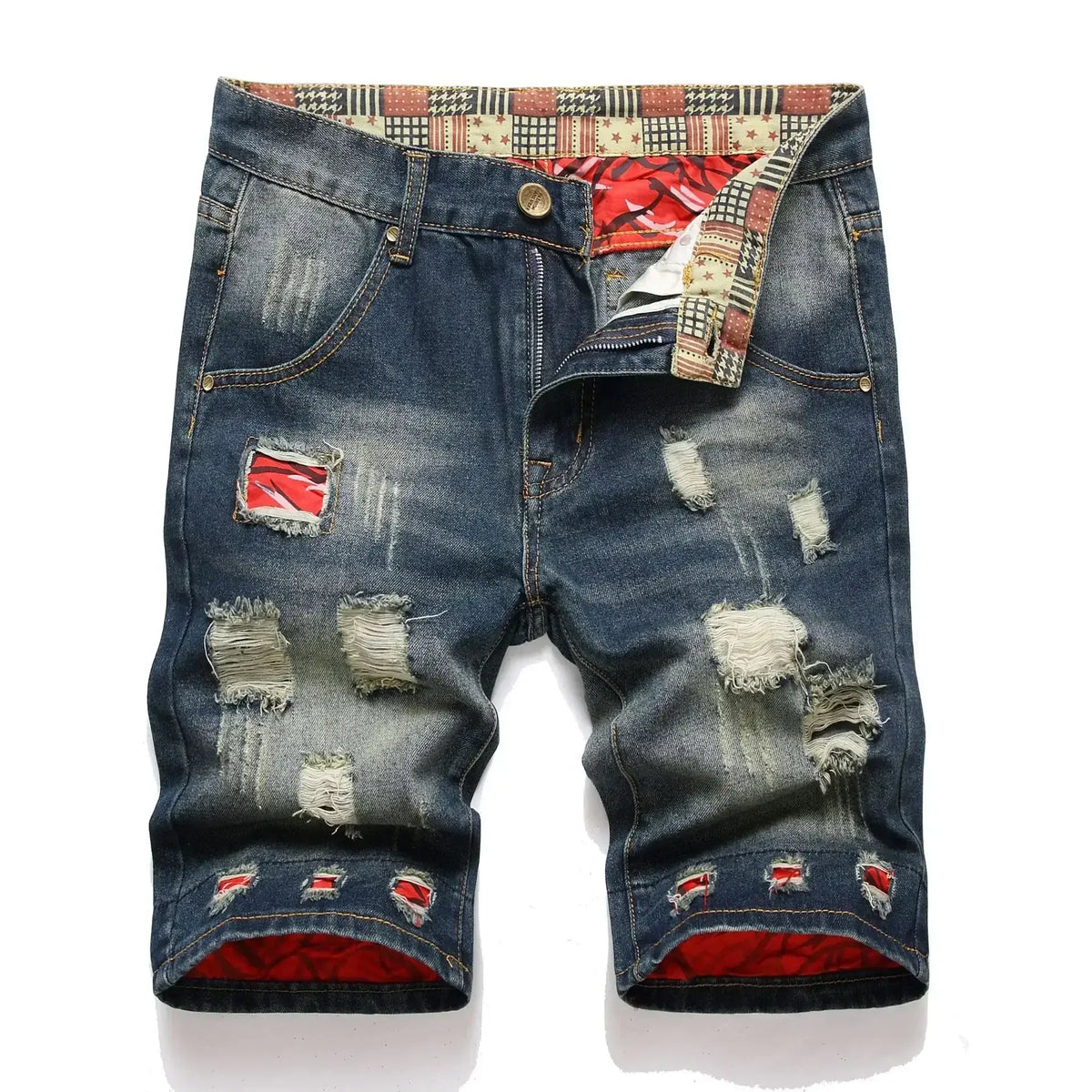 Men's Vintage Washed Denim Shorts, Ripped Street Style