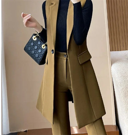 New High-end Female Professional Suit Fashion Elegant Lady Sleeveless Vests Spring Autumn Women's Blazer Vest