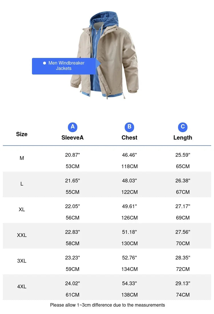 Autumn Winter Men's Bomber Jackets Fashion Men Mock Two-piece Hooded Cardigan Coats Men Windbreaker Loose Baseball Jackets 4XL