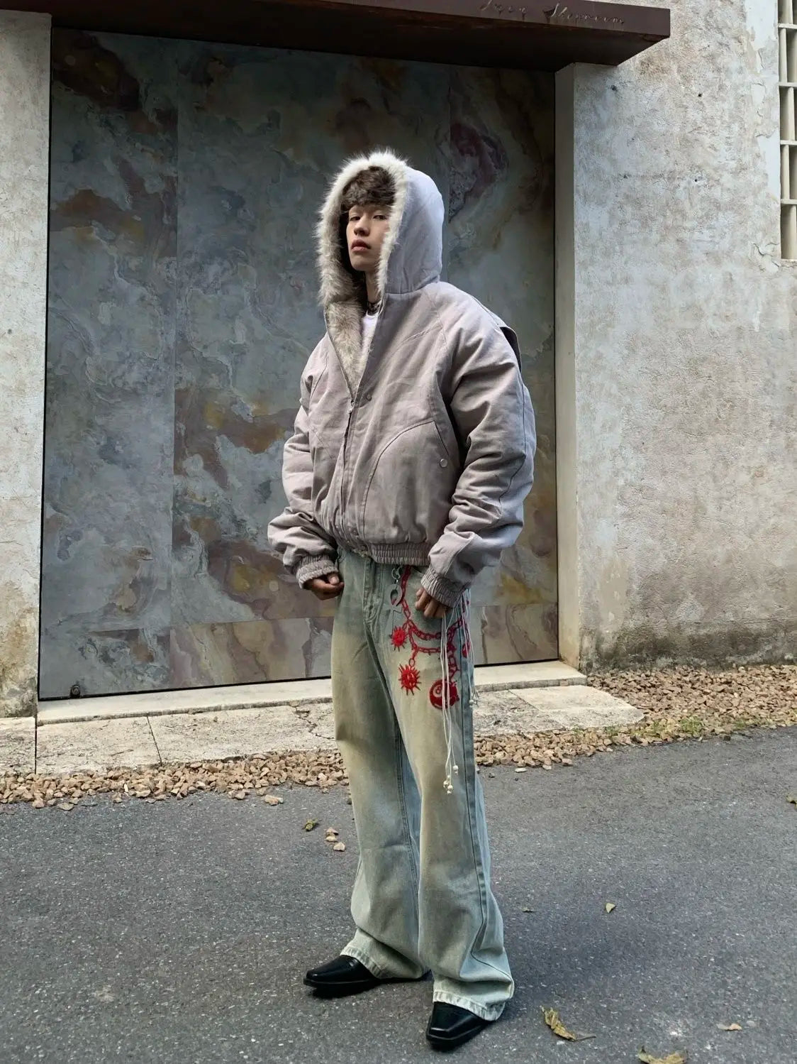 American Retro Woolen Collar Hooded Cotton Jacket Winter Thick Plush Top Men Street Hip-Hop Gothic Harajuku Oversize Jacket Coat