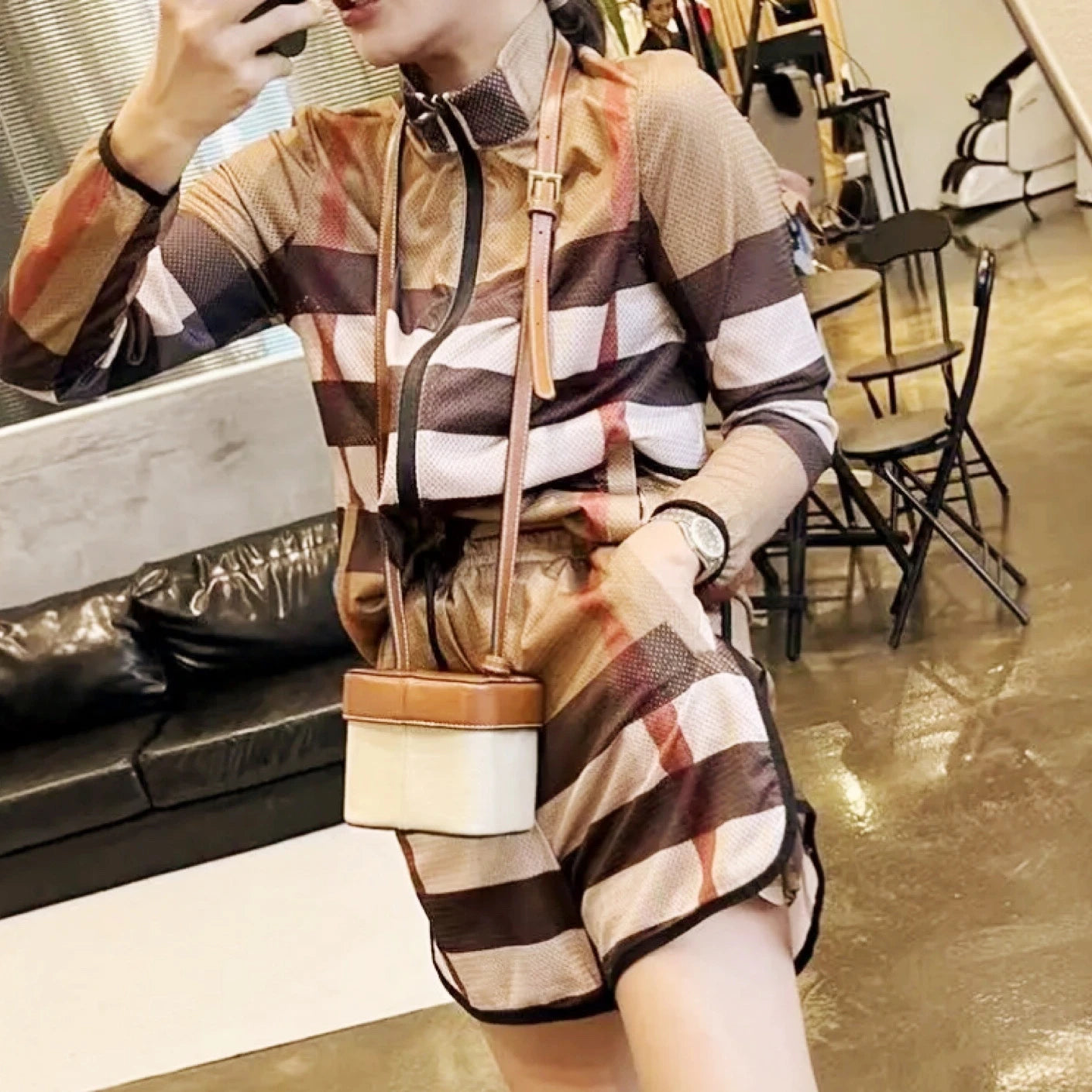 2024 Summer Luxury Brand Design Popula Mesh Fabric Print Breathable Long Sleeves Top Coat Shorts Pant 2 Piece Set Clothing