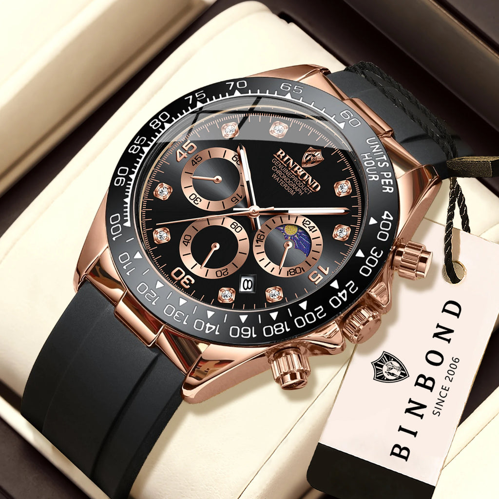 BINBOND Precise Chronograph Men's Watch Authentic Sports Quartz Watches For Men Luxury Luminous Waterproof Sturdy Casual Reloj