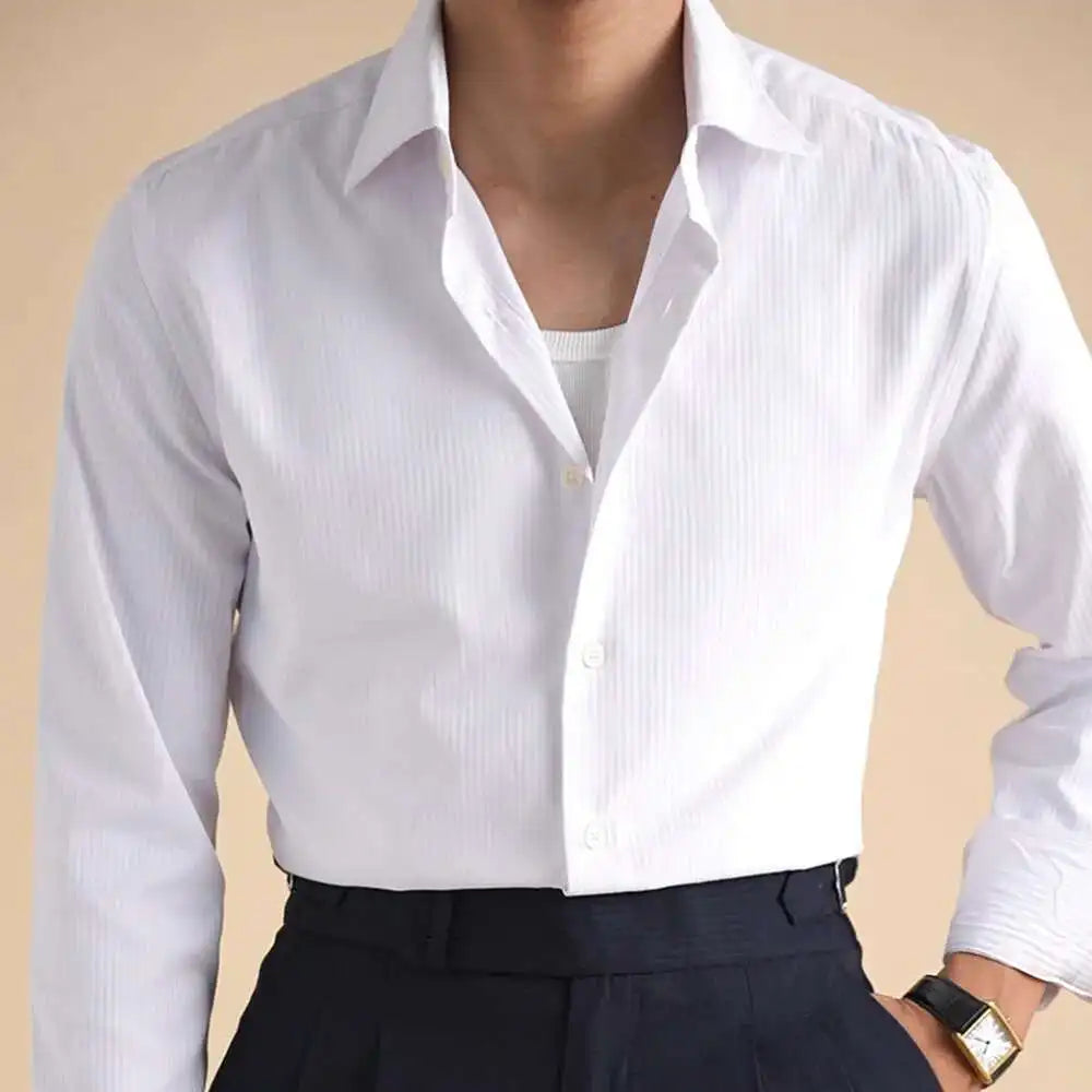 Cotton Blend Men Business Shirt Long Sleeve Top Quality Hairstylist Shirt Men Office Tuxedo Blue Shirt Men Social Herren Hemd