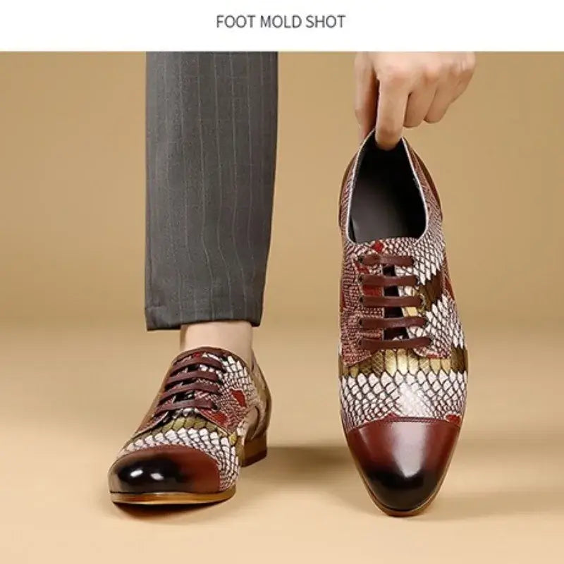 Luxusmarke Echtes Leder Herren Business Schuhe Mode Schlangenmuster Design Schnürschuhe Herren Business Anzug Bräutigam Hochzeitsschuhe