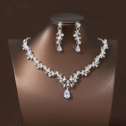 Itacazzo Bride Accessories Exquisite Necklace Earrings Three Piece Set&Suitable for Women's Wedding, Birthday, Party Matching
