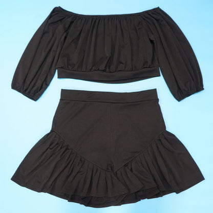 CM.YAYA Plus Size Women's Set Long Sleeve Slash Neck T-Shirt and Shorts  Summer Ruched Two 2 Piece Set Outfits Tracksuit