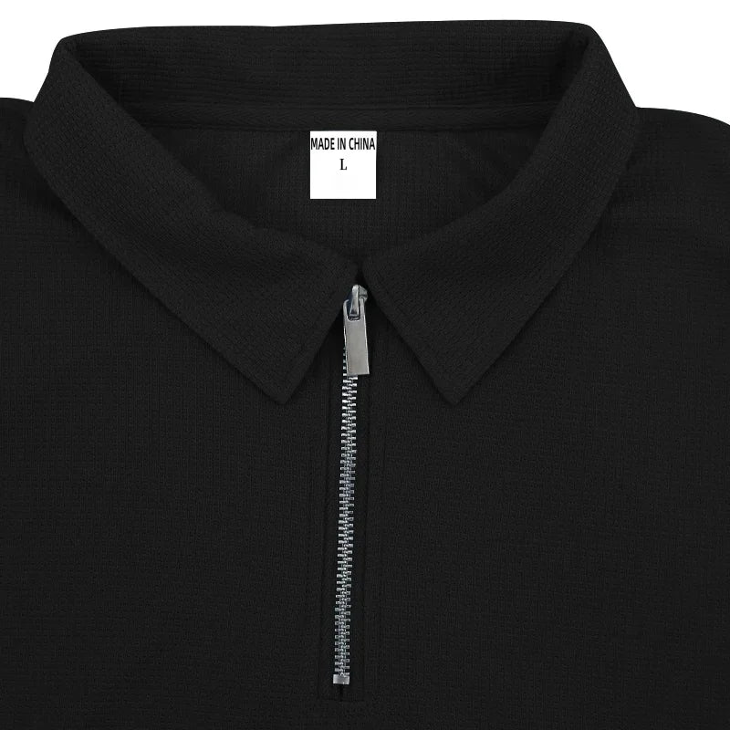 2025 Summer Men's Polo Shirt Set Solid Color Waffle Short Sleeve Slim Fit Collar T-shirt Casual Men's Set