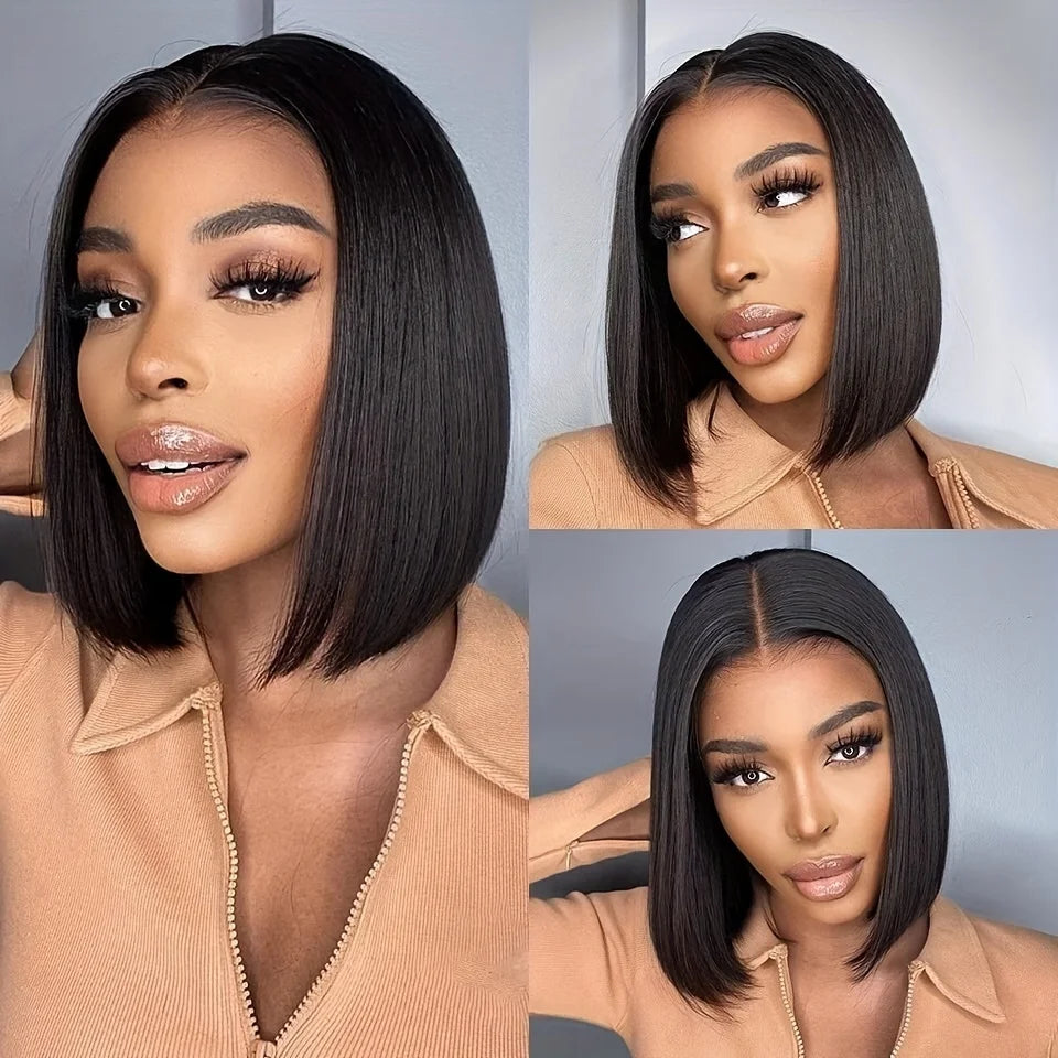 250% Human Hair Wigs Brazilian Remy Bone Straight Short Bob Wig For Women 14 Inch 13x6 Straight Lace Frontal Bob Wig Pre Plucked