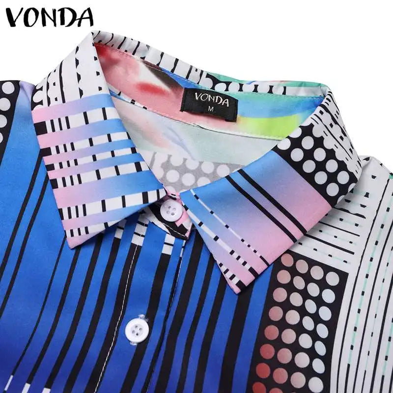 VONDA Plus Size 5XL Bohemian Printed Dress Autumn Women Elegant Long Sleeve Vintage Maxi Sundress Casual Button Loose Party Robe