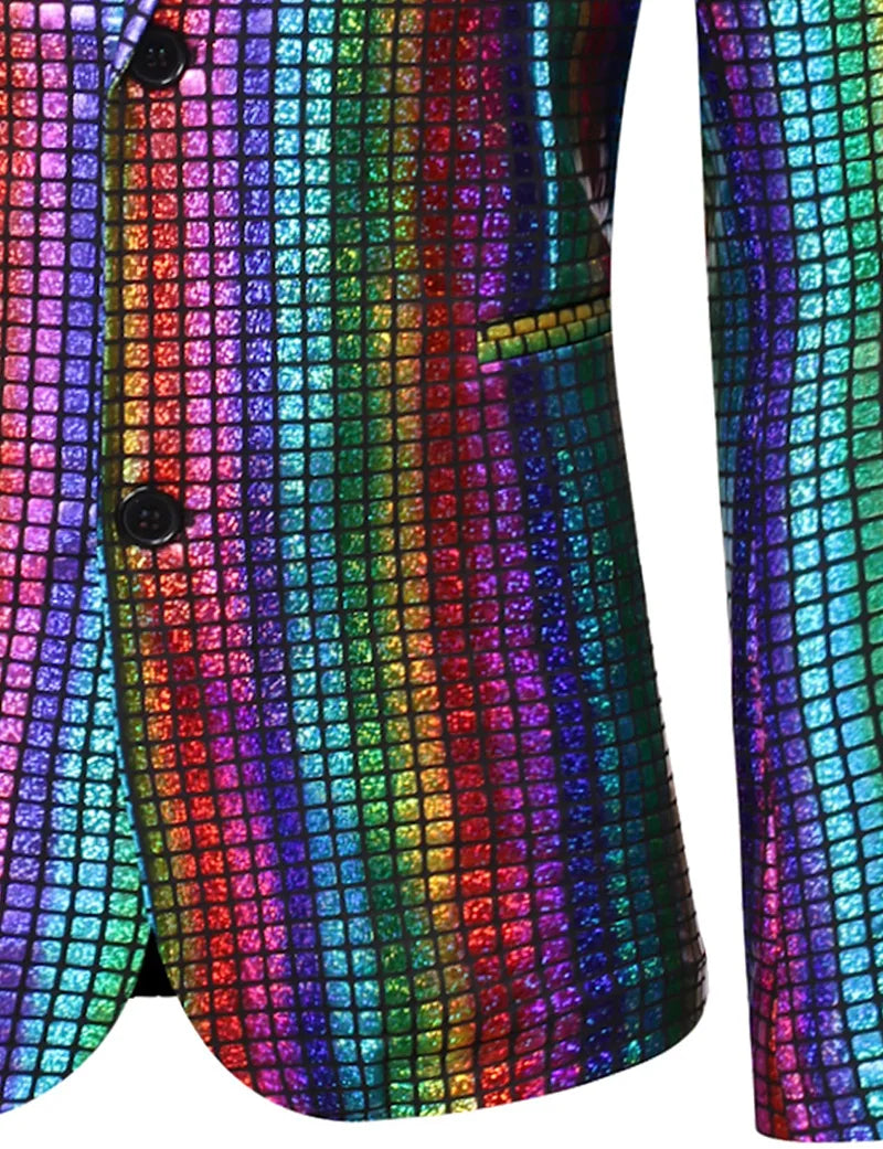 Mens Stage Prom Suits Shiny Rainbow Plaid Sequin Jacket Pants Men Dance Festival Christmas Halloween Party Costume Homme