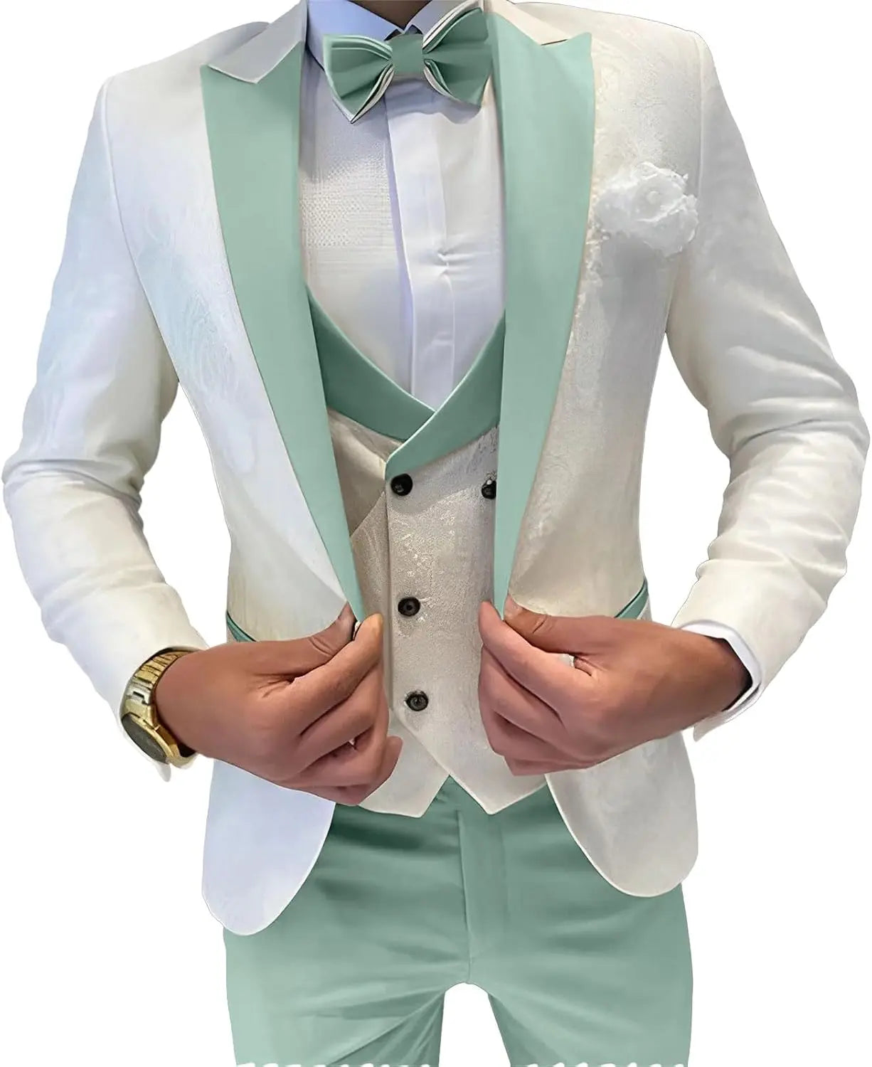 Mens Jacquard Suit 3 Piece Slim Fit Suits Prom Formal Business Suit for Men Jacket Vest Pants Wedding Suit