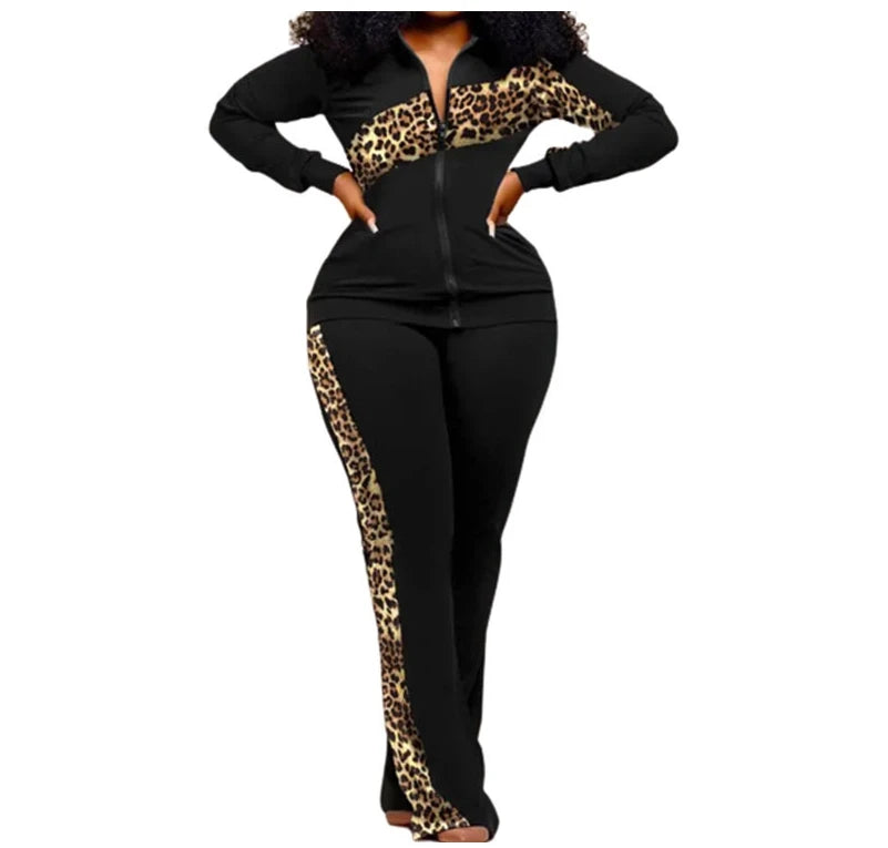 Women Long Sleeve Spliced Zipper Top + Ankle-Length Pants 2 Pieces Set Autumn Winter New Street Fashion Casual Sporty Outfits