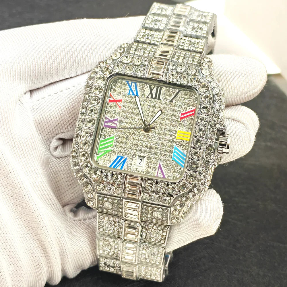 NO logo Hot Fashion Full Diamond Watch Men Brand Hip Hop Iced Out Bling Square Quartz Wristwatch For Man Jewelry Dropshipping