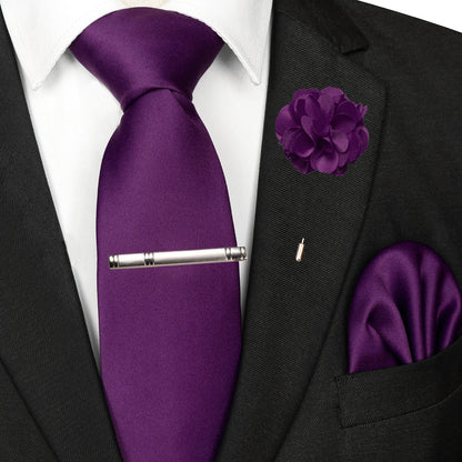 Mens Colors Solid Tie and Lapel Pin Necktie Pocket Square and Tie Clip Sets for Business Casual 4PCS