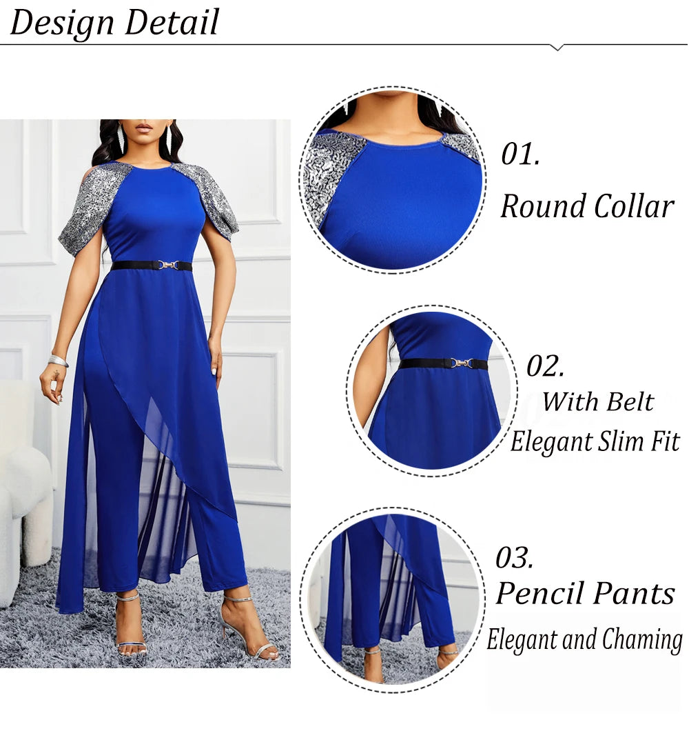 VITRCHP 2024 Elegant Slim Fit Temperament Women's Office Belt Luxurious Design Jumpsuit High Waisted Birthday Party Jacket