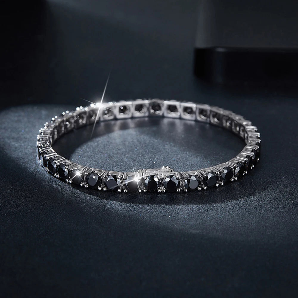 GRA Certified 4mm 5mm 6.5mm Black Diamond Moissanite Tennis Necklace Bracelet 925 Sterling Silver Jewelry Sets for Women Men