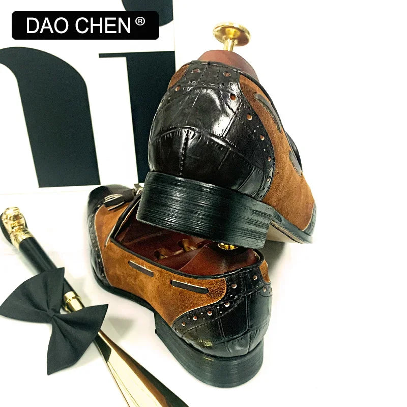 ITALIAN MEN'S SHOES BLACK BROWN MIXED COLORS WINGTIP CASUAL MENS DRESS SHOES WEDDING OFFICE GENUINE LEATHER LOAFERS MEN