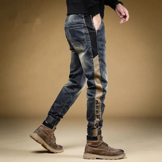 Trousers with Print Stretch Male Cowboy Pants Elastic Cargo Jeans for Men 2023 Korean Autumn Aesthetic Regular Winter Trend Y2k