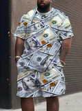 2025 Mens Novelty Dollar 3tracksuit Short Sleeve Football T-Shirt Shorts Set Adult Jogging Plus Size Tracksuit 2 Piece Set