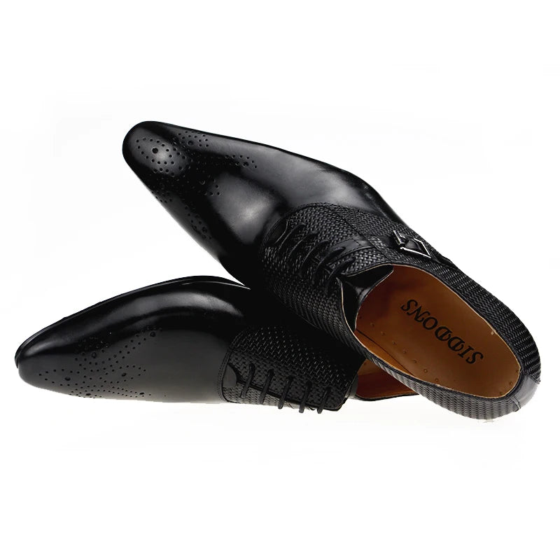Herren Anzugschuhe aus echtem Leder, modische Business-Schuhe, Herren Hochzeitsschuhe, Loafer, Webmuster, Schnürung, tägliche Brogue-Schuhe
