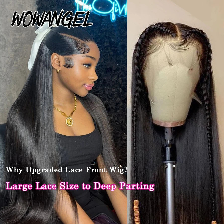 WowAngel 250% Verbesserte 13x6 HD Lace Full Frontal Wigs Glueless Glatte Echthaarperücken Vorgezupfte Natürliche Kopfhaut Brasilianisches Haar