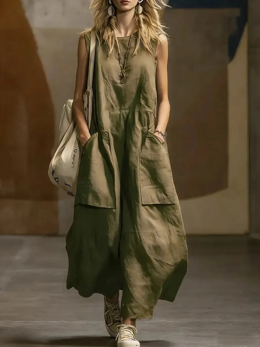 2026 Summer Loose And Simple Sleeveless Cotton And Linen Women's Dress New Fashion Casual Pocket Female Holiday Long Dresses