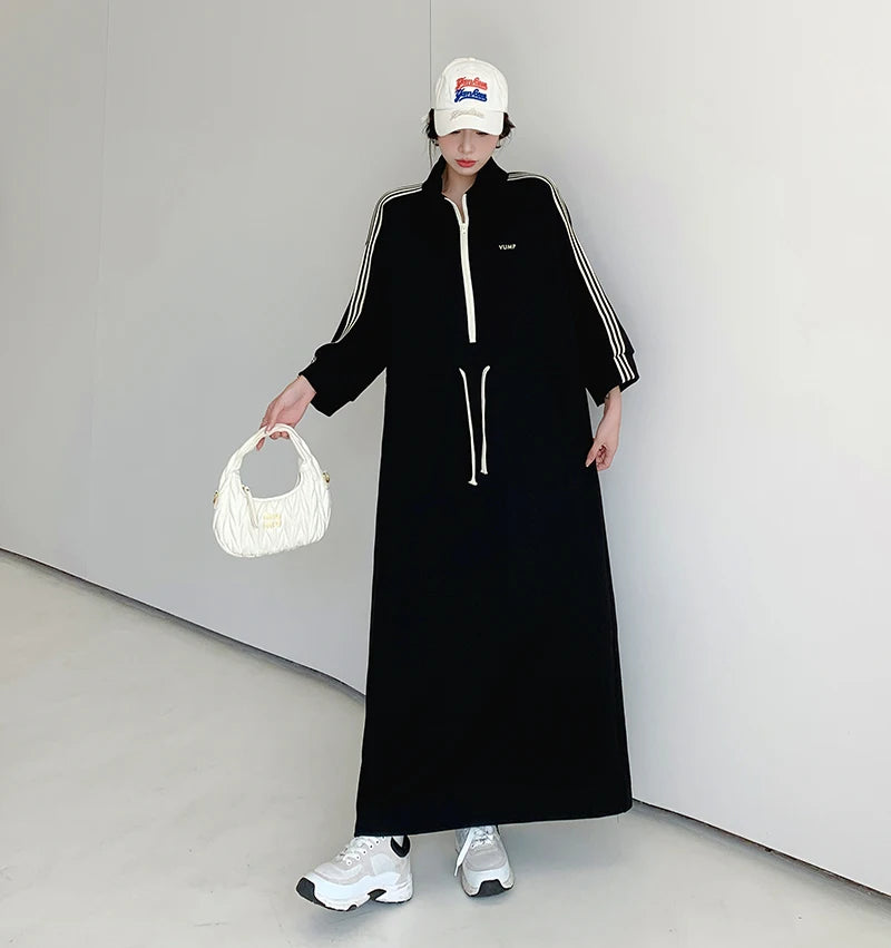 NYFS 2024 Autumn New Korea Woman Dress Vestidos Robe Elbise Loose Plus Size Letter Print Long Sleeve Long Dress