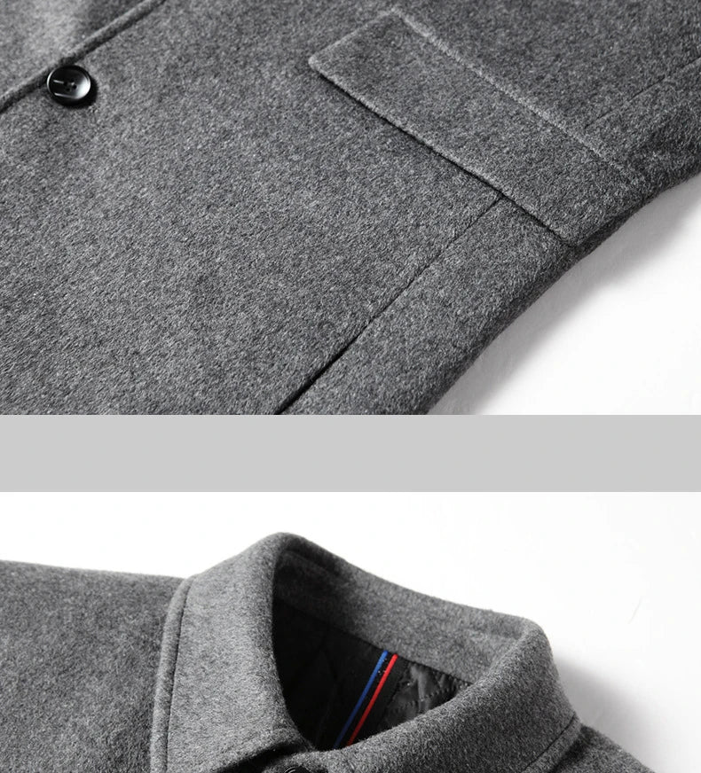 BROWON Brand Winter Coat Men  Autumn Solid Turn-Down Collar Wool Long Jacket for Men New Business Casual Keep Warm Outerwear