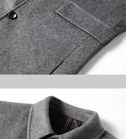 BROWON Brand Winter Coat Men  Autumn Solid Turn-Down Collar Wool Long Jacket for Men New Business Casual Keep Warm Outerwear
