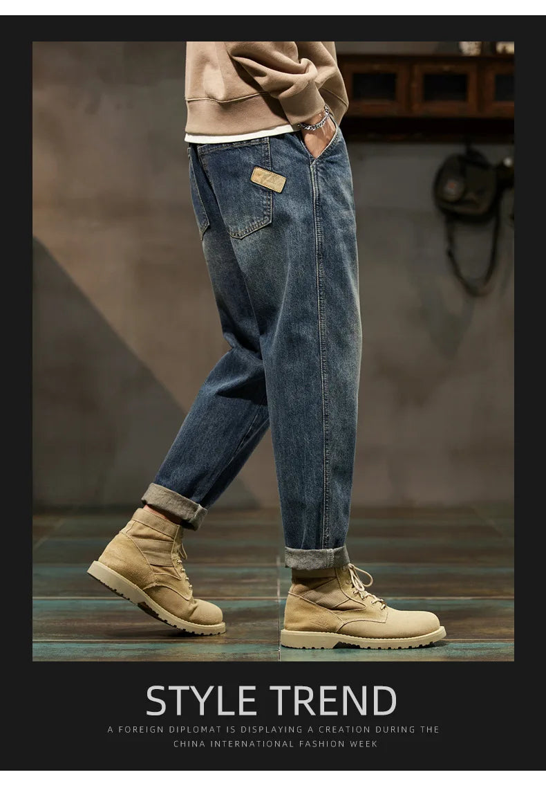 Autumn Winter New Vintage Loose Casual Straight Jeans Men Trend Fashion Harem Denim Pants All-match Trousers Y2K Male Clothes