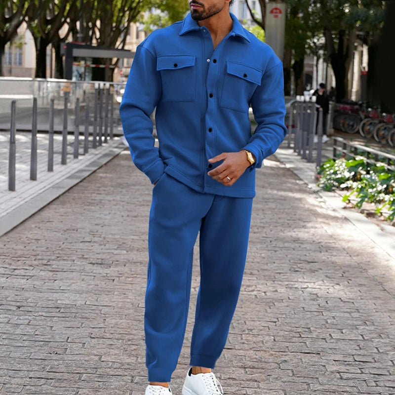 New Men's Spring Two Piece Sets 2024 Fashion Pure Color Cargo Jacket And Pants Suits For Men Outfits Hip Hop Pure Color Clothing