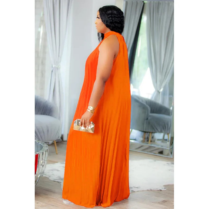 Wmstar Damen Übergröße Langarmkleid Ärmellos Bandage Neckholder Hohl Gesplitzt A-Linie Maxikleider Outfits Großhandel Dropshipping
