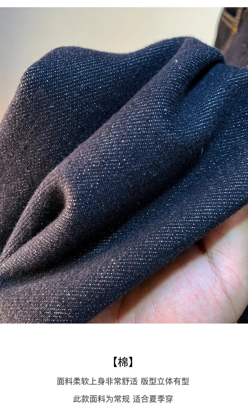 High end light luxury men jeans autumn new item dark blue fashion printed casual straight slim fit cotton washed denim pants