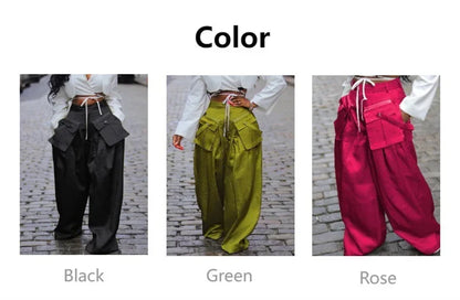 Solid Color Multi-pocket Loose Pants Women High Street Wide Leg Pants Straight High-waisted Oversized Y2K Trousers Pantalones