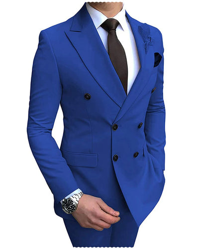 New Beige Men's Suit 2 Pieces Double Breasted Notch Lapel Flat Slim Fit Casual Tuxedos For Wedding(Blazer+Pants)
