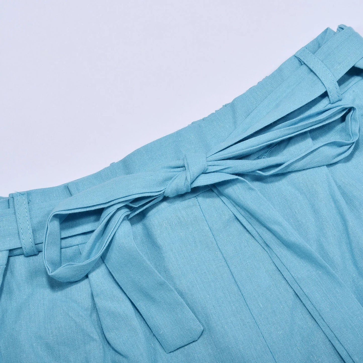 2023 Fashion Half Sleeve V-Neck Shirt Casual Loose Two Piece Set For Women Straight Pocket Belt Pants Summer Cotton Linen Suit
