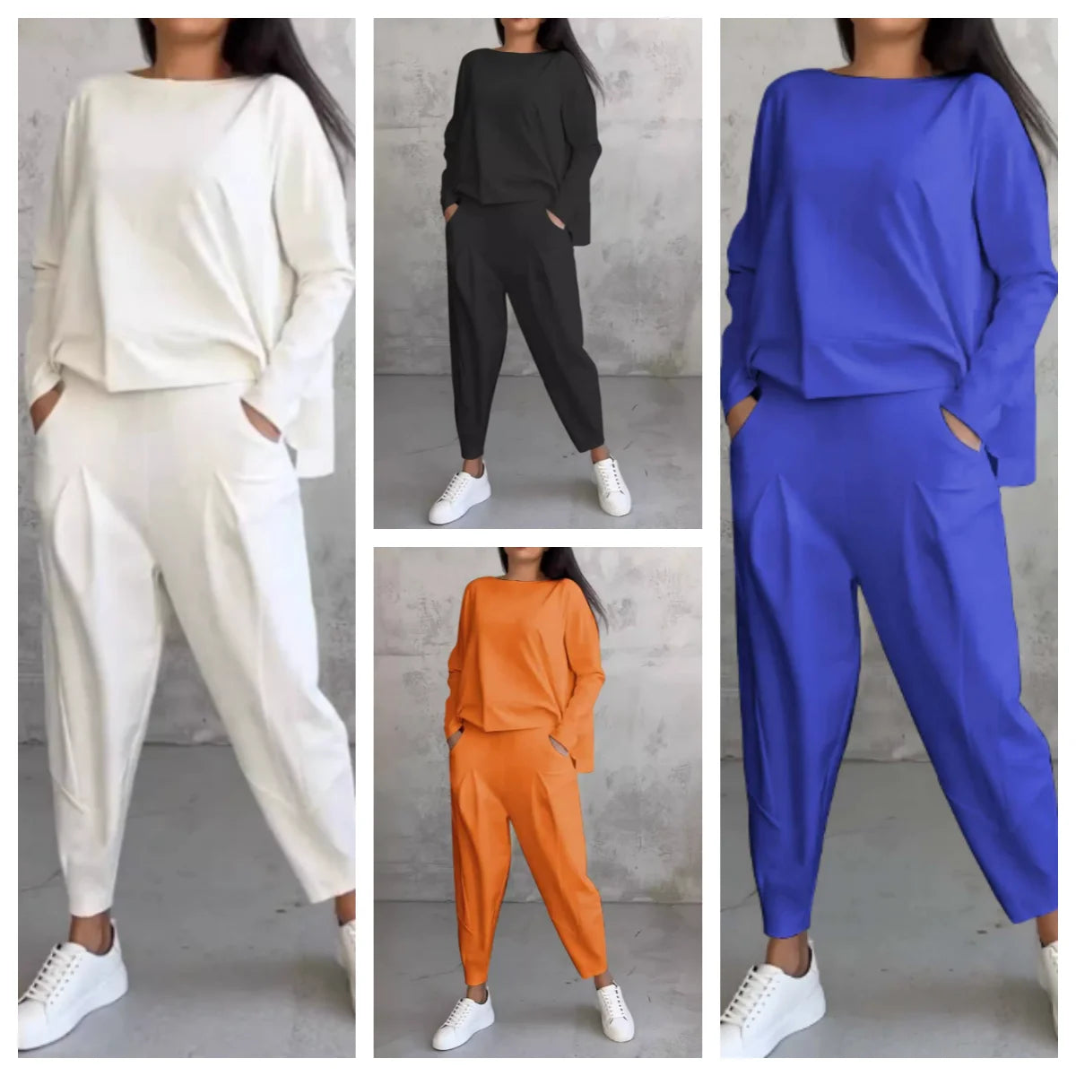 Two Piece Set For Women Long Sleeve O Neck Tops Elastic Waist Pants Suit Solid Fashion Casual Sportswear 2024 Autumn Pant Sets