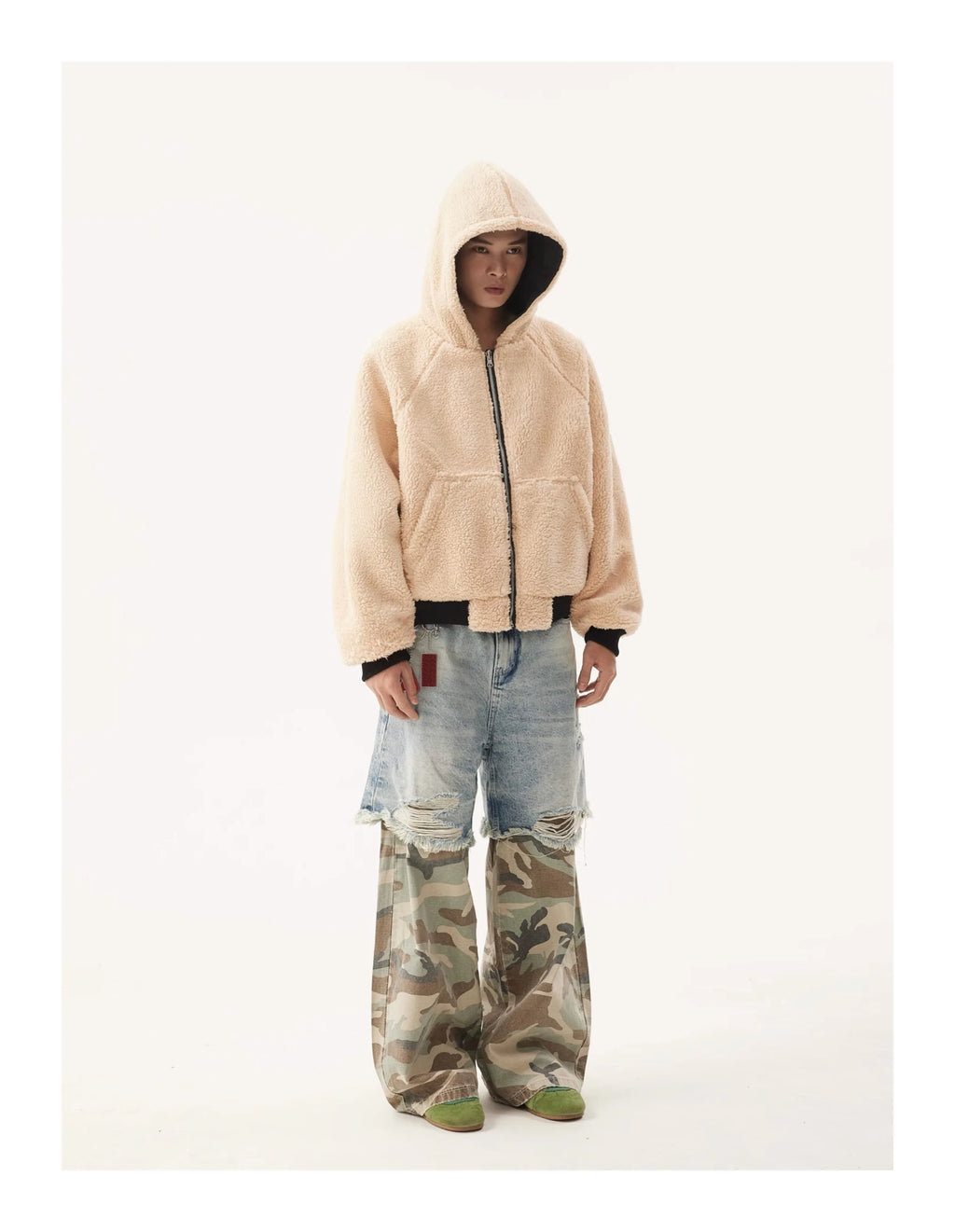 PFNW Niche Design Men's Jeans Washed Distressed Colorblock Splic Fake Two Piece Loose Straight Trousers Wide Leg Pants 28W5474