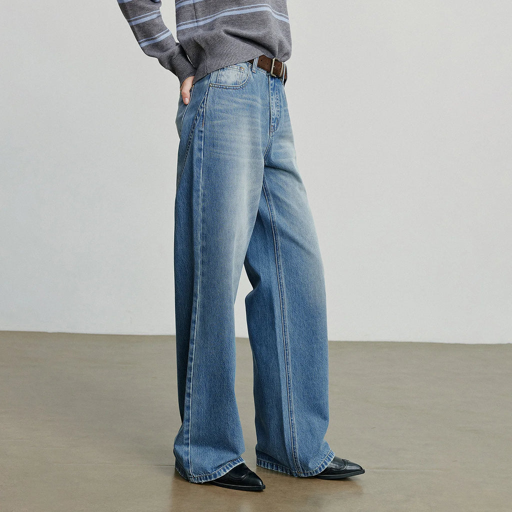 TOYOUTH Women Denim Jeans  Autumn New Cotton High Street Wide Leg Pants Gray
