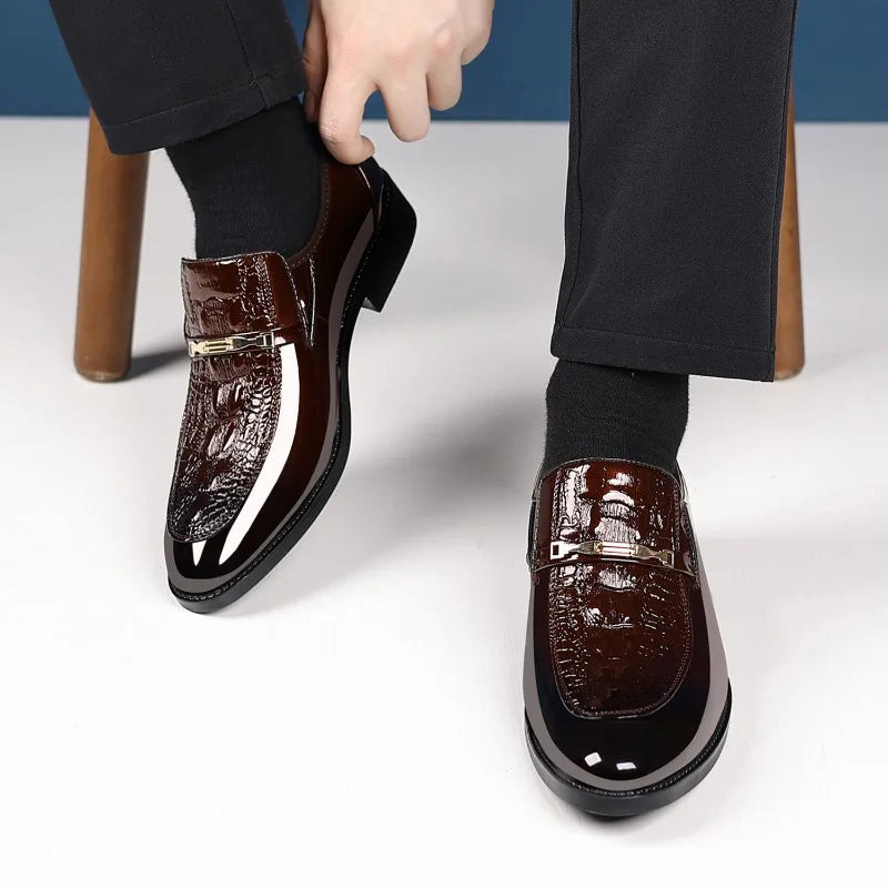 Luxury Men Dress Shoes Crocodile Leather Business Casual Shoes for Men Wedding Party Shoes High Quality Slip on Loafers Big Size