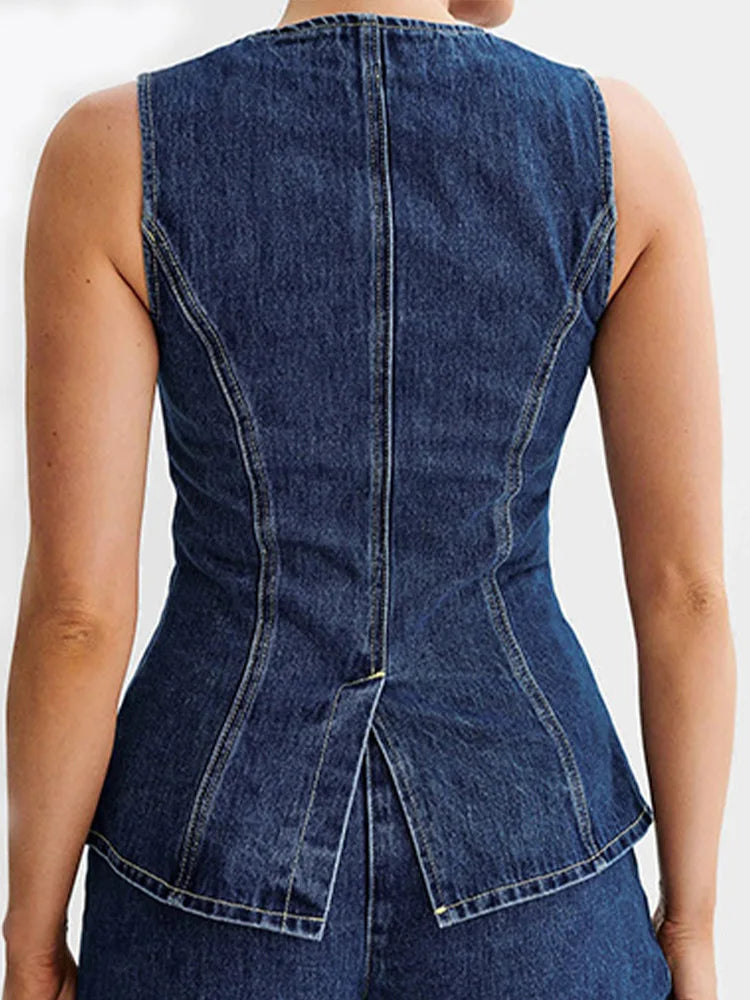 EOTVOTEE Streetwear Slim Sleeveless Denim Top for Women Fashion Casual High Waist Denim Shorts 2025 New Spring Summer Short Sets