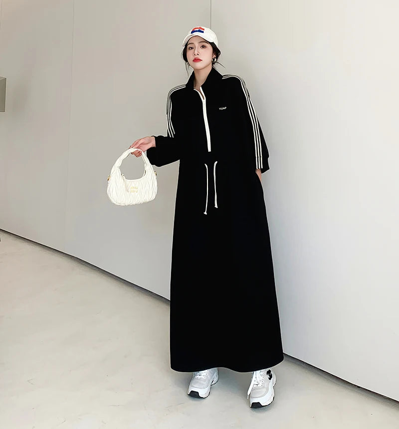 NYFS 2024 Autumn New Korea Woman Dress Vestidos Robe Elbise Loose Plus Size Letter Print Long Sleeve Long Dress