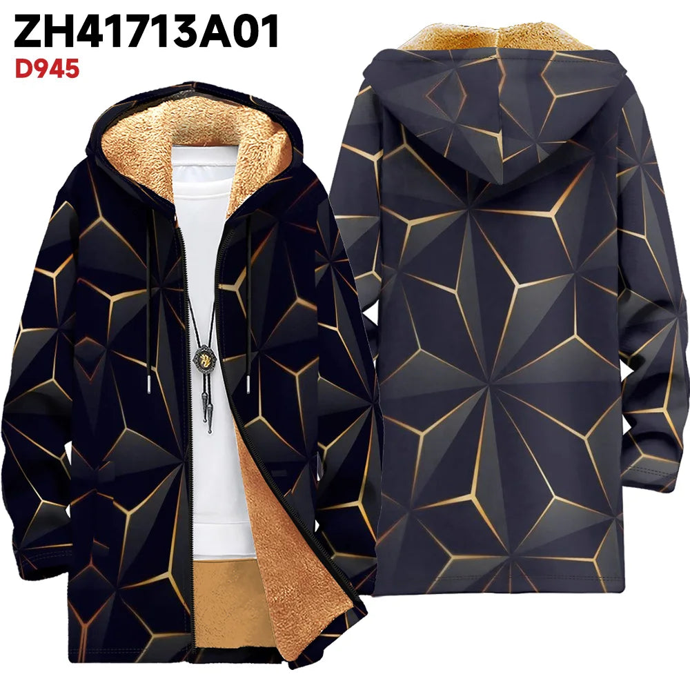 Man winter clothing, New in Down Coats, Prismatic unique splicing design cotton-padded jacket clothing, feather pocket zipper