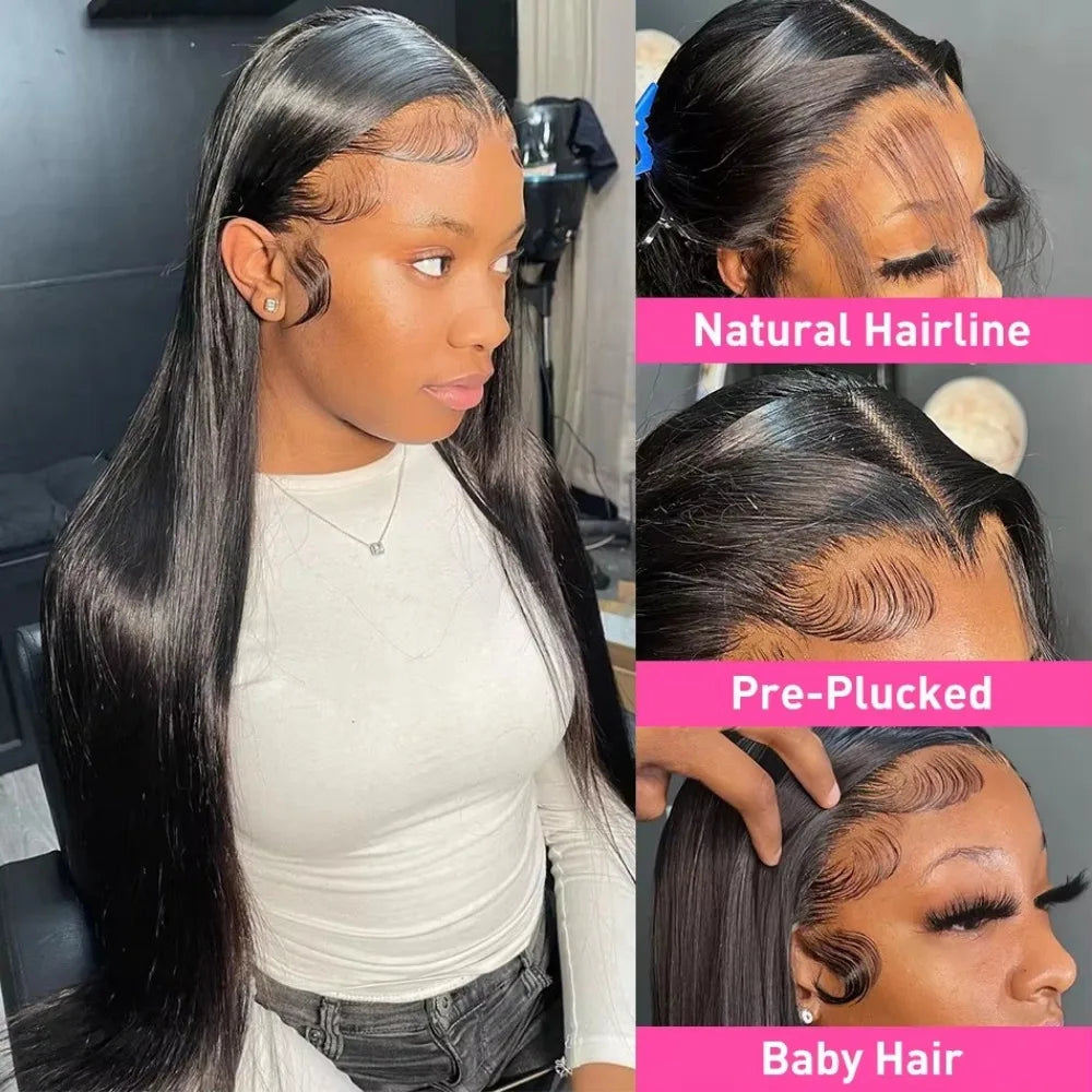 13x6 HD Transparent Bone Straight Lace Frontal Wigs 5x5 Glueless Wear and Go Human Hair Wig 220 Density for Women 30 40 Inch