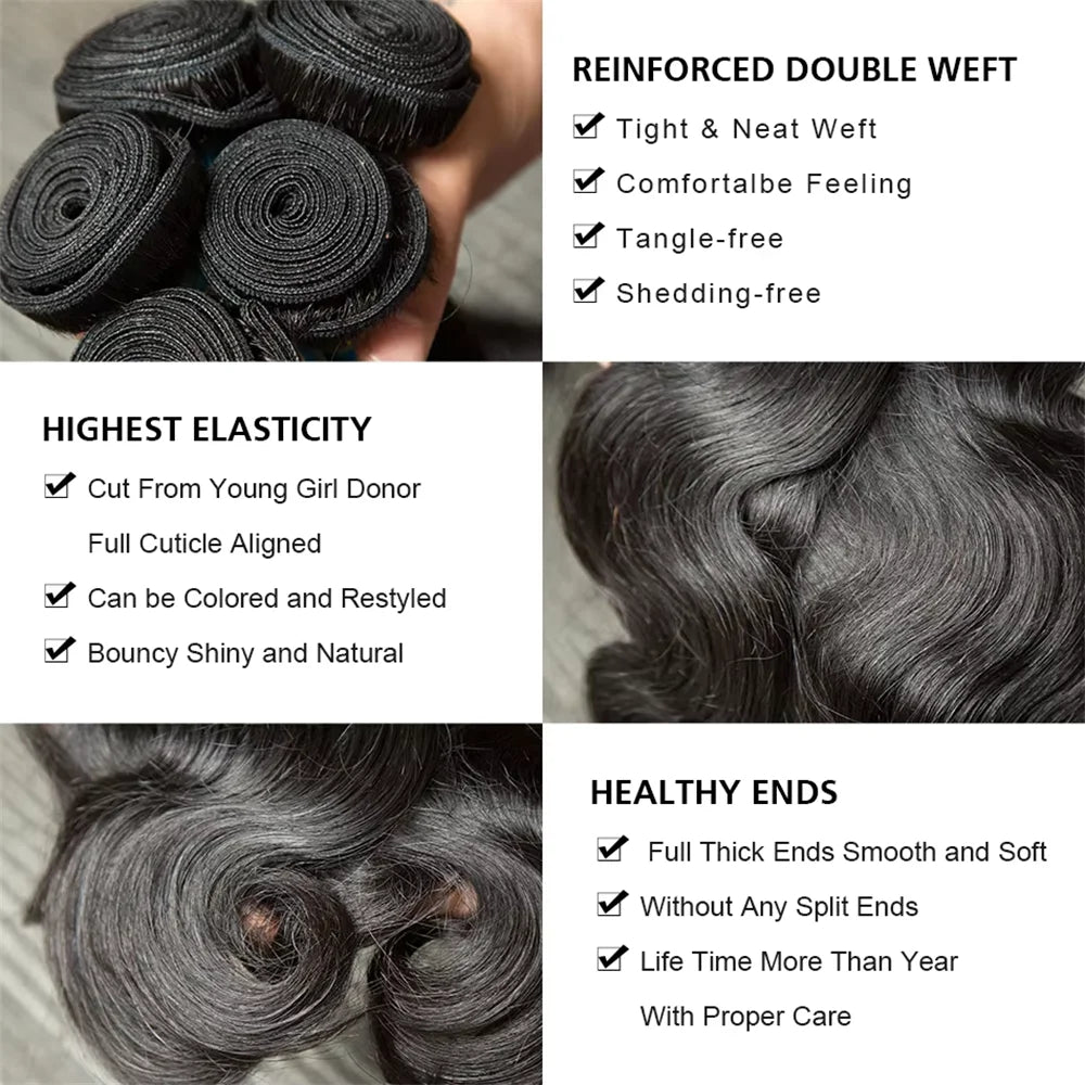 Body Wave Human Hair Bundles Natural Black Brazilian Remy Hair Straight 2/3/4 Bundles Human Hair Extensions For Women