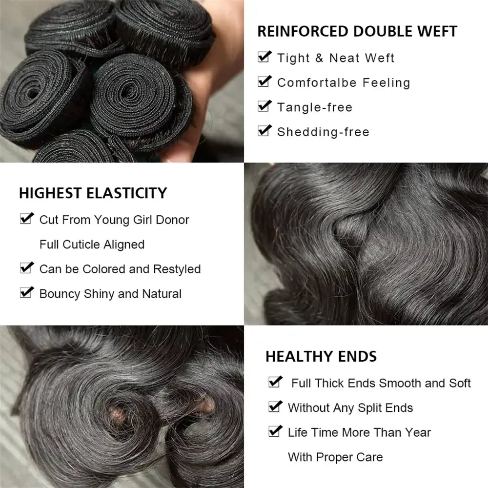 Body Wave Human Hair Bundles Natural Black Brazilian Remy Hair Straight 2/3/4 Bundles Human Hair Extensions For Women