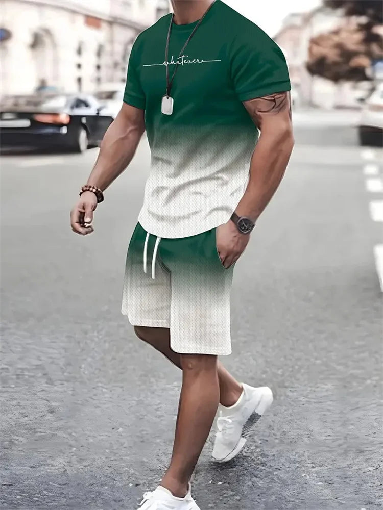 New Men's Outfit Summer Short Sleeve T Shirt Set Fashion 2 Piece Sportwear 3D Printed Casual shorts Sweatshirt Men's Tracksuit