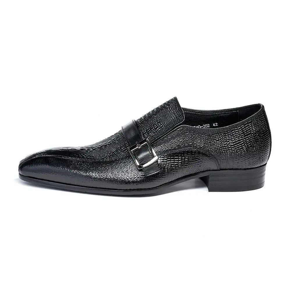 Herren neue Business-Lederschuhe mit Krokoprägung, spitz zulaufend, Rindsleder, niedriger Schaft, zum Hineinschlüpfen, Freizeitschuhe