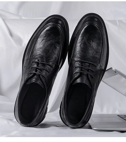 5 8 10 Cm Heel Shoes Men Fashion Casual Cow Leather Men's Dress Shoes British Breathable Groom Platform Wedding Shoes Male