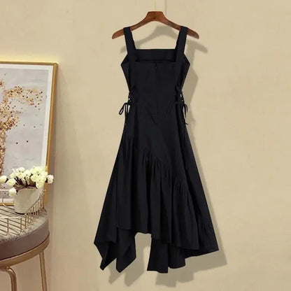 Women's Summer New In Fashion Irregular Dress Matching Set Korean Elegant Short Sleeve Shirt+Strap Skirt Two Piece Suit